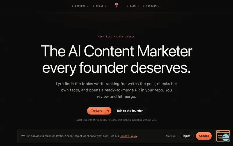 Screenshot of Lyra: the AI blog writer that lives in your repo