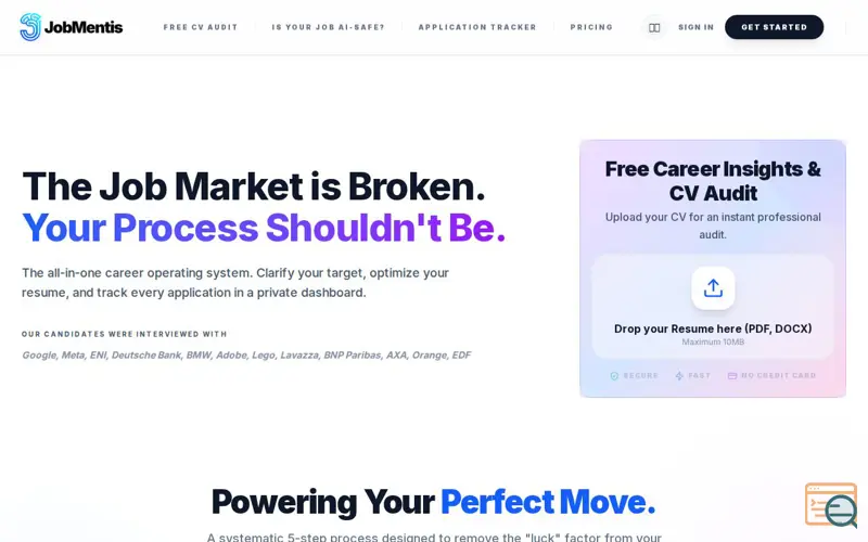 Screenshot of JobMentis