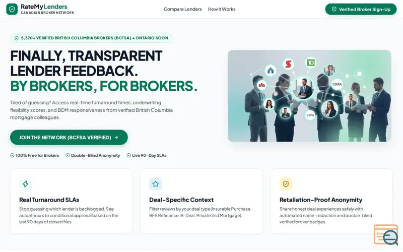 Screenshot of RateMyLenders | Canadian Mortgage Broker Intelligence Network