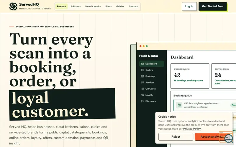 Screenshot of Served HQ