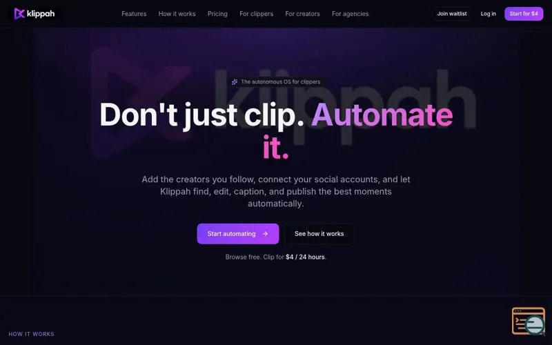 Screenshot of Klippah — Don't just clip. Automate it.