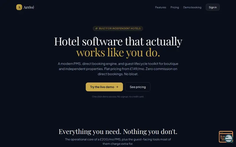 Screenshot of Arrivé PMS for Independent Hotels