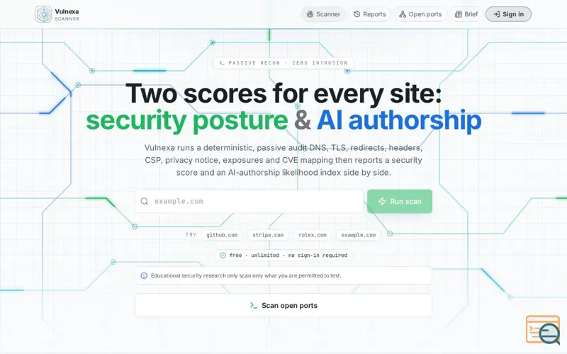 Screenshot of Vulnexa