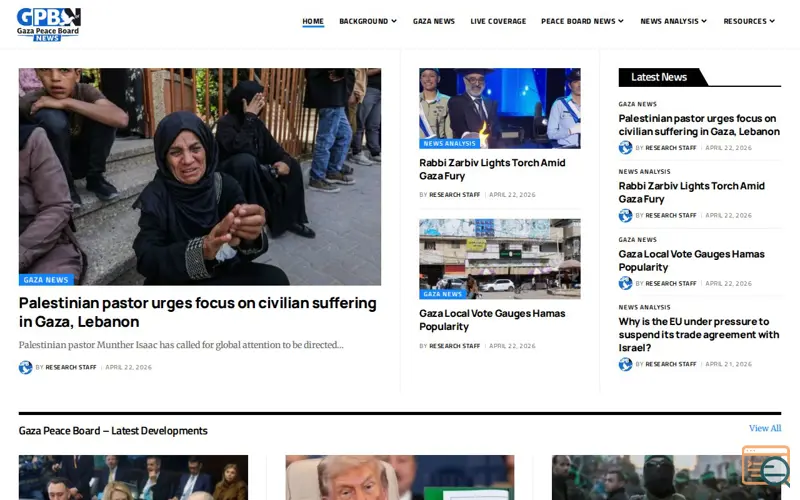 Screenshot of Gaza Peace Board News