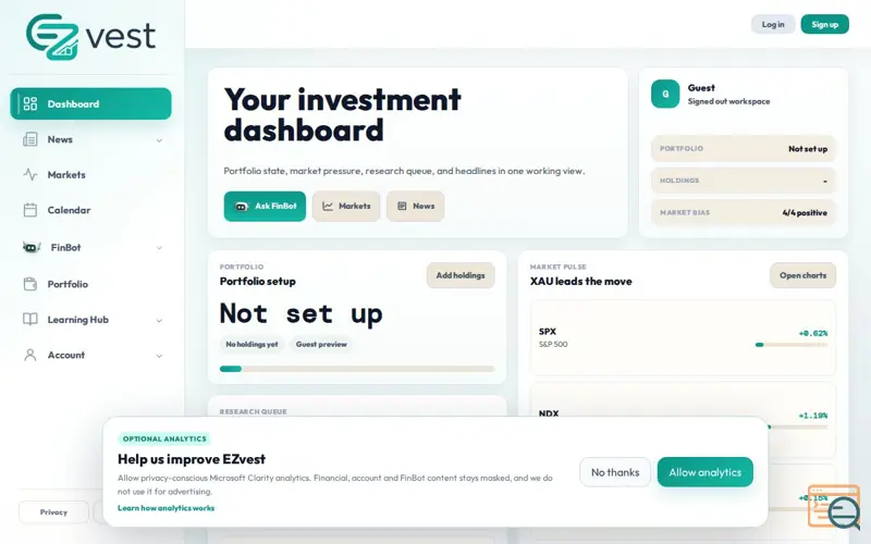 Screenshot of EZvest, a launch using JSZip