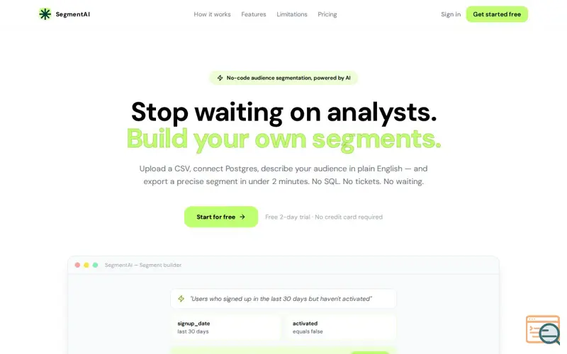 Screenshot of SegmentAI -No-code audience segmentation