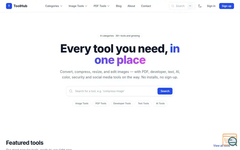 Screenshot of ToolHub-Free Online Tools for PDFs&More