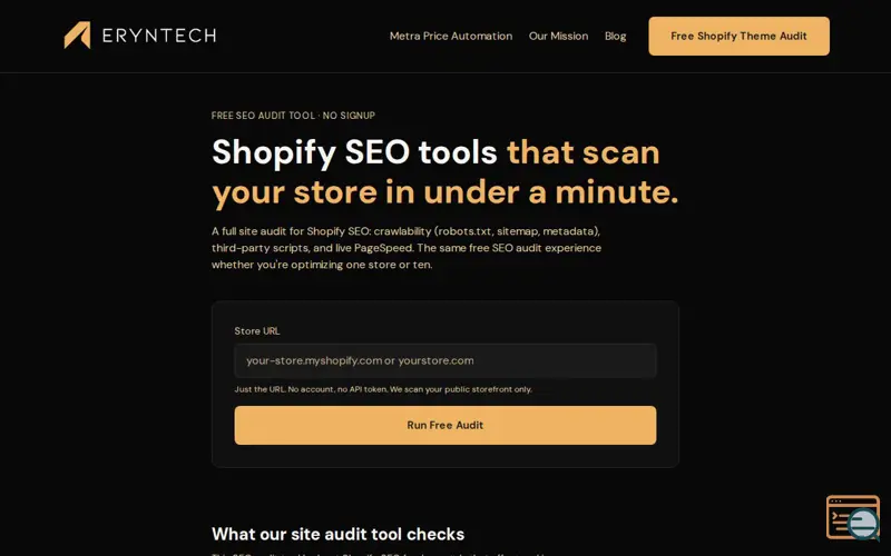 Screenshot of Free Shopify Store Audit Tool