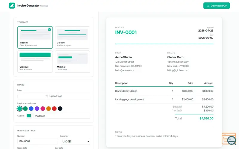 Screenshot of Invoice Generator