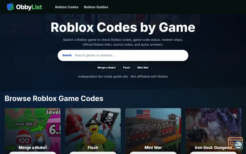Screenshot of ObbyList, a launch using SubmitAITools