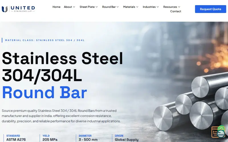 Screenshot of Stainless Steel 304 Round Bars supplier