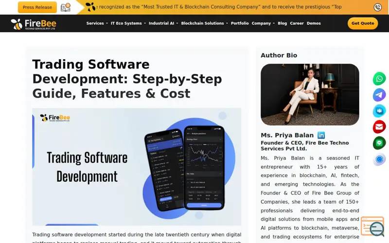 Screenshot of Trading Software Development, a launch using StatCounter
