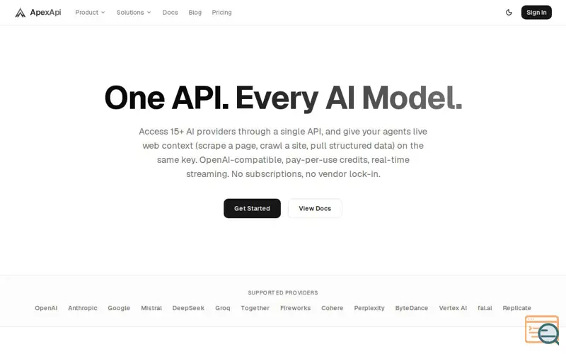 Screenshot of ApexApi, a launch using AI Agents Directory