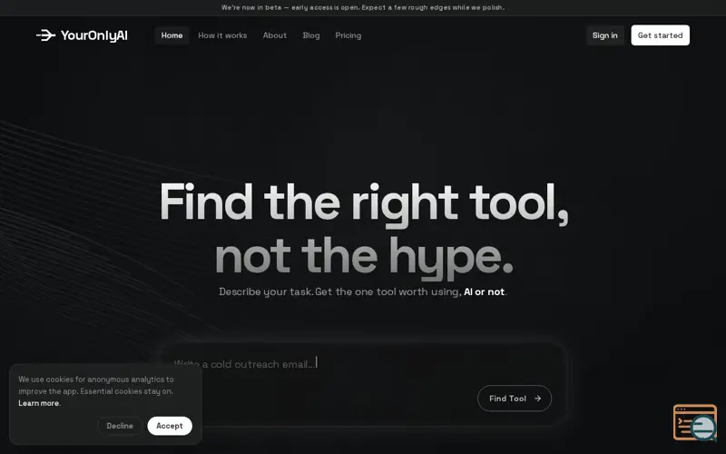 Screenshot of YourOnlyAI