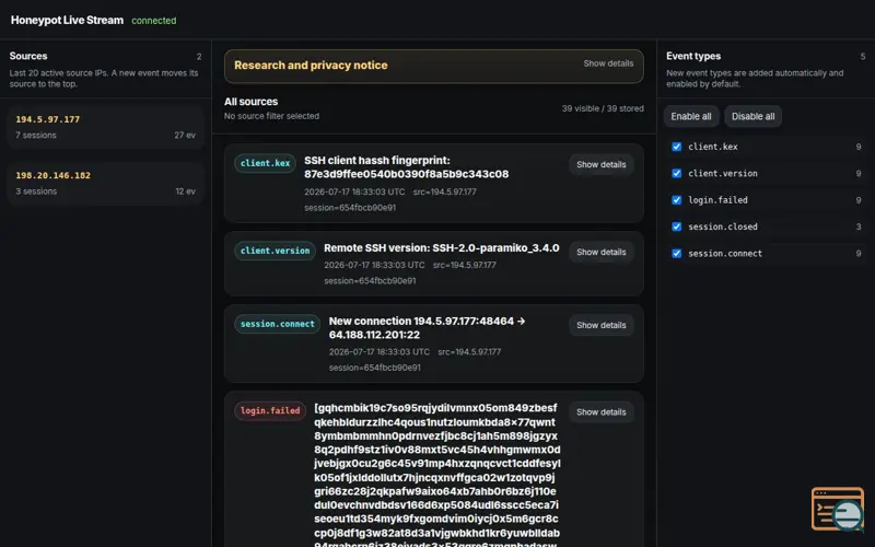 Screenshot of Honeypotlive