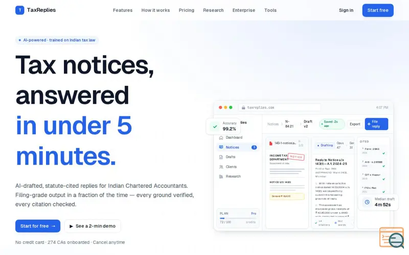 Screenshot of TaxReplies