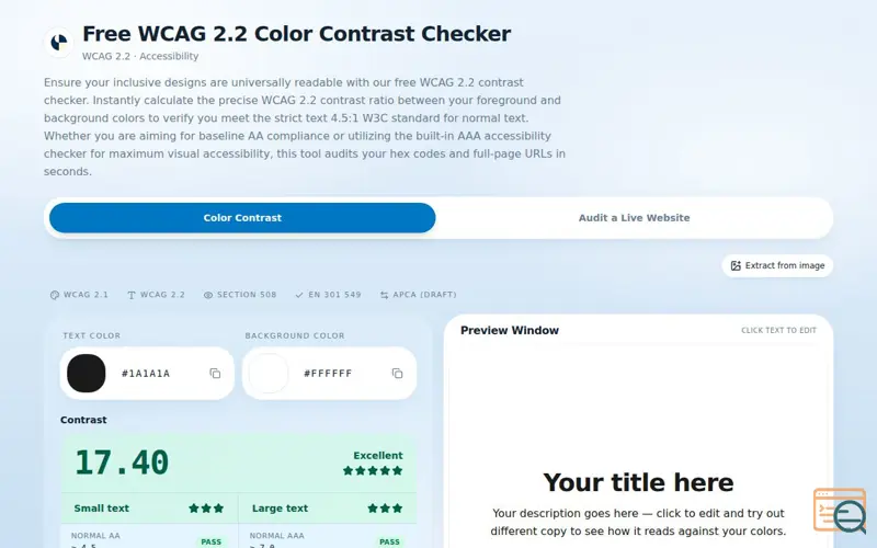 Screenshot of Color Contrast & Accessibility Checker