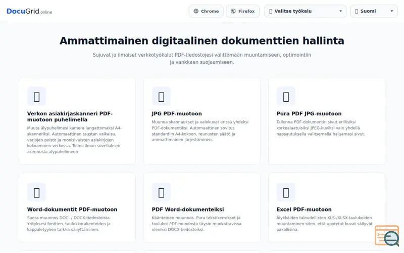Screenshot of DocuGrid — Outils professionnels de gestion et de conversion de PDF en ligne, a launch using Adfox