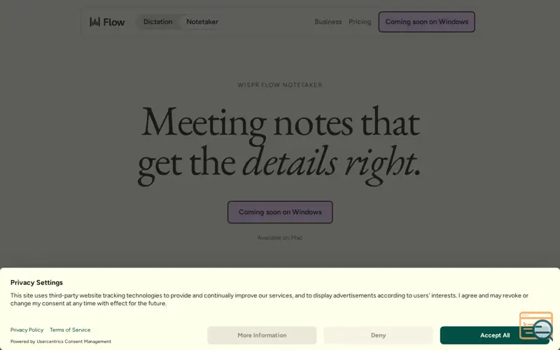 Screenshot of Wispr Flow Notetaker