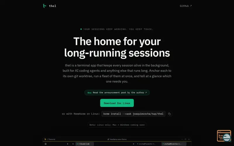 Screenshot of thel / The terminal app built for AI coding agents