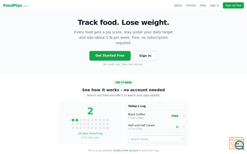Screenshot of FoodPips