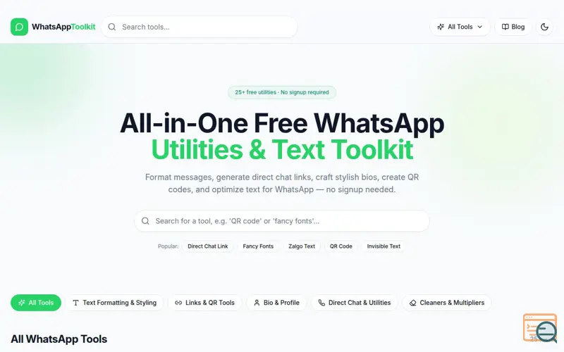 Screenshot of WhatsAppToolkit, a launch using React Router