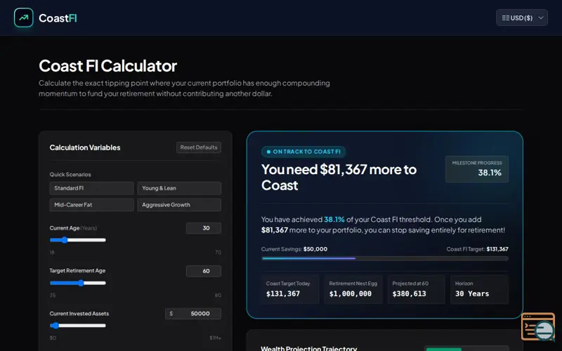Screenshot of Coast FI Calculator