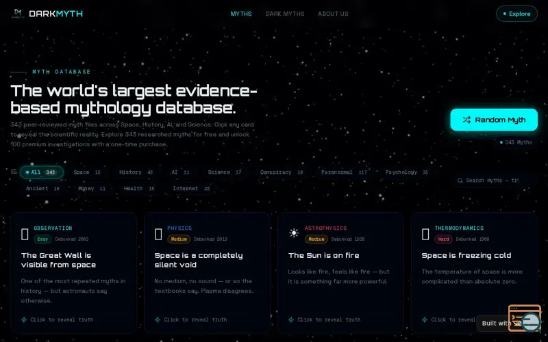 Screenshot of Myth Database — Dark Myth