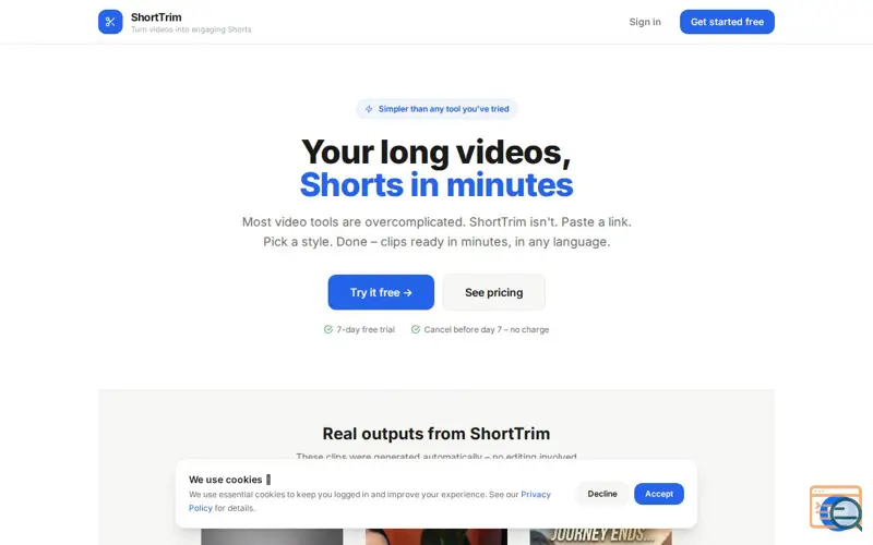 Screenshot of ShortTrim - AI-Powered Short Video Creator