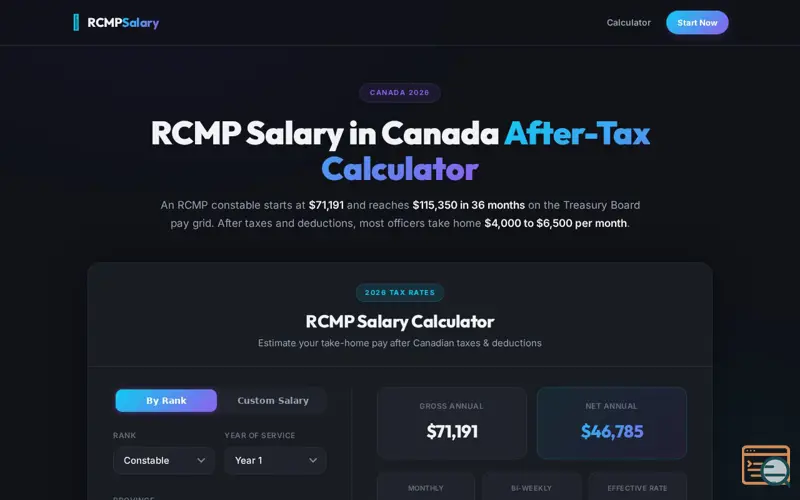 Screenshot of RCMP Salary Calculator