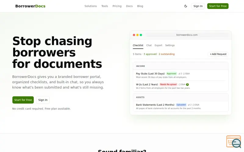 Screenshot of BorrowerDocs