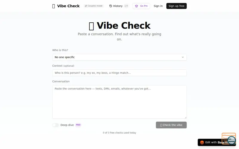 Screenshot of Vibe Check