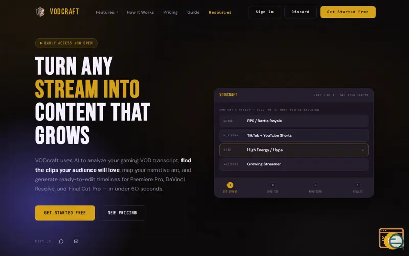 Screenshot of VODcraft — Turn Your Stream Into Content
