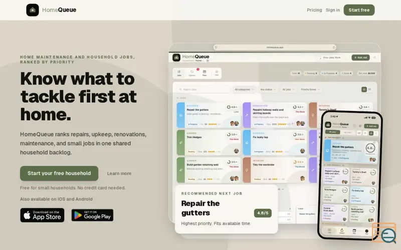 Screenshot of HomeQueue