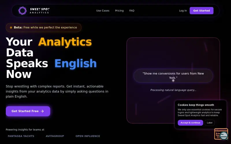 Screenshot of Sweet Spot Analytics
