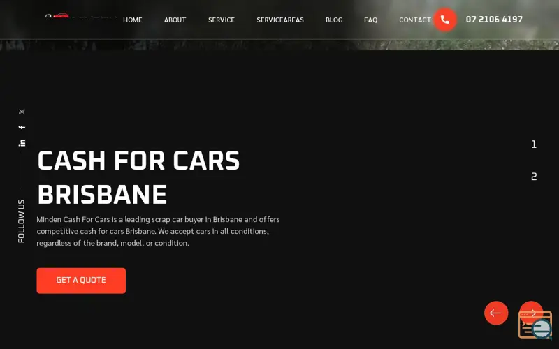 Screenshot of cash for cars Brisbane, a launch using Hosting-Cloud Email