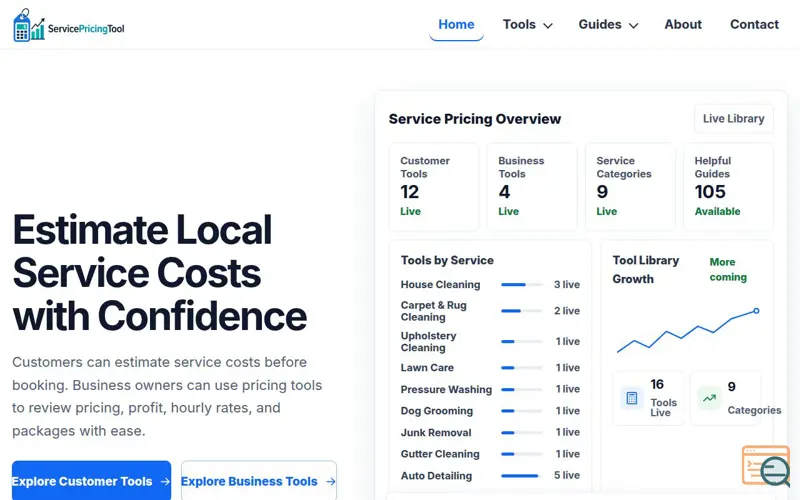Screenshot of Service Pricing Tool