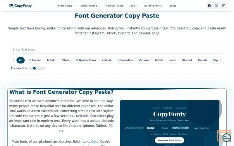 Screenshot of Copy Fonty, a launch using Kadence