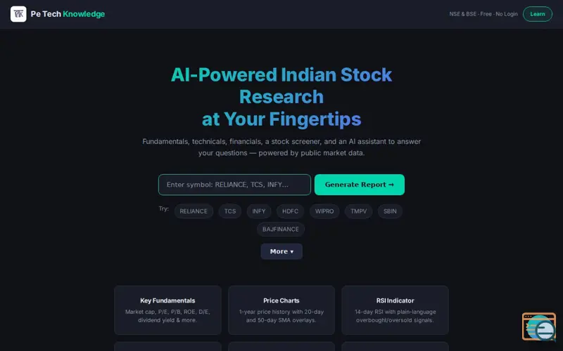 Screenshot of Pe Tech Knowledge — NSE Stock Research