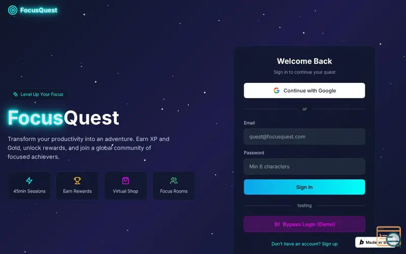 Screenshot of FocusQuest