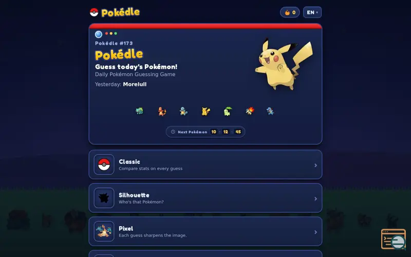 Screenshot of Pokédle