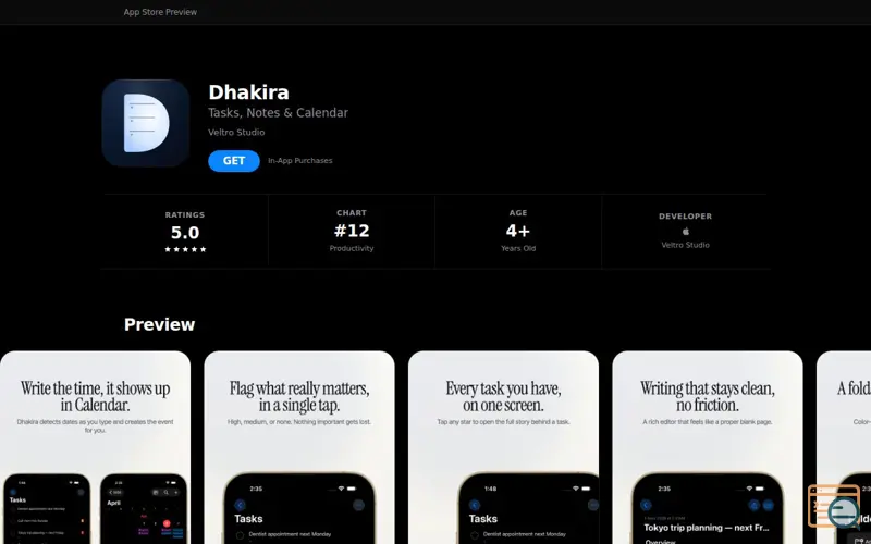 Screenshot of Dhakira — Tasks, Notes & Calendar