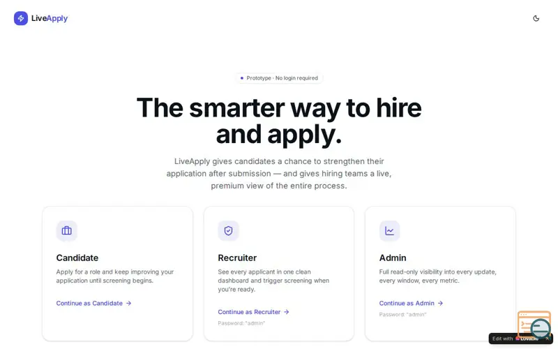 Screenshot of LiveApply-Smarter way to hire and apply