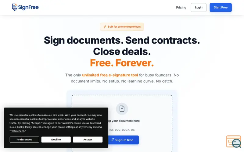 Screenshot of SignFree, a launch using Nick Launches
