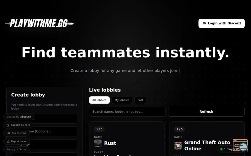 Screenshot of playwithme.gg
