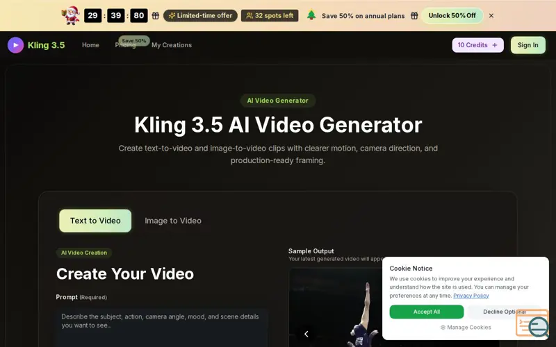 Screenshot of Kling 3.5 AI Video Generator