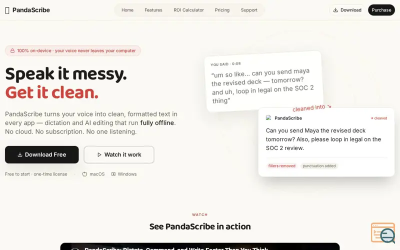Screenshot of PandaScribe, a launch using Partli