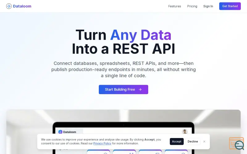 Screenshot of Dataloom, a launch using Microsoft Azure