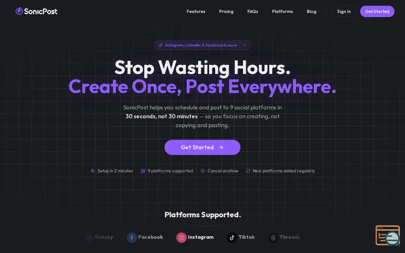 Screenshot of SonicPost