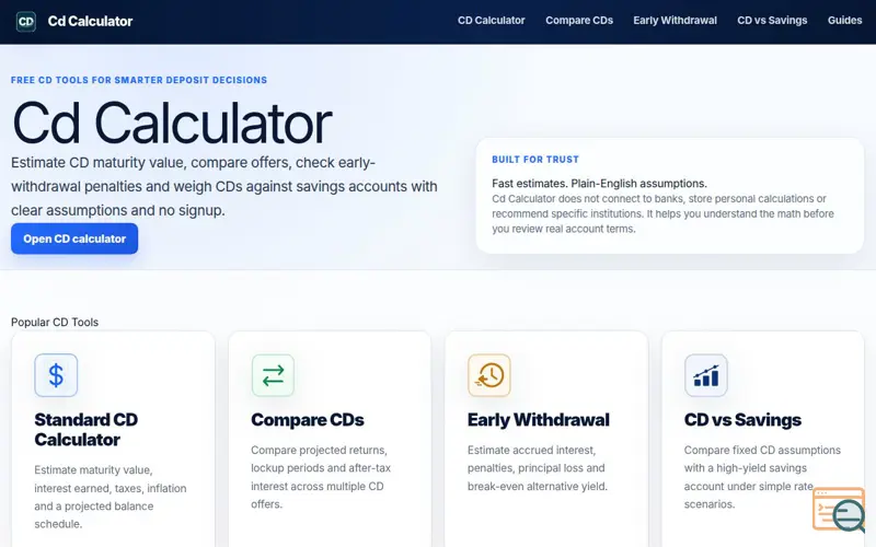 Screenshot of cdcalculator.me